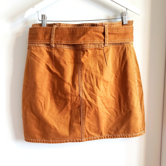 Forever 21 Denim Rustic Mini Skirt Chunky Belt Boho Hippie High Waist 70's Large - Picture 2 of 6